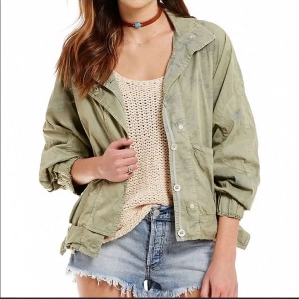 Free People green tie dye Army edge bomber jacket